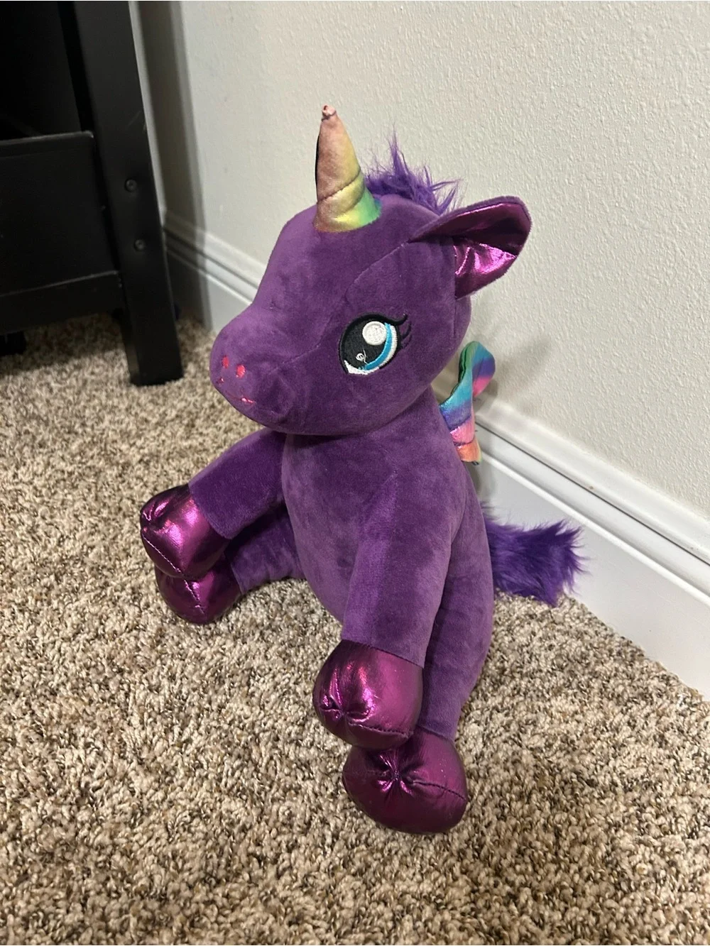 Purple Plush Unicorn Stuffed Toy with Rainbow Horn - 14”